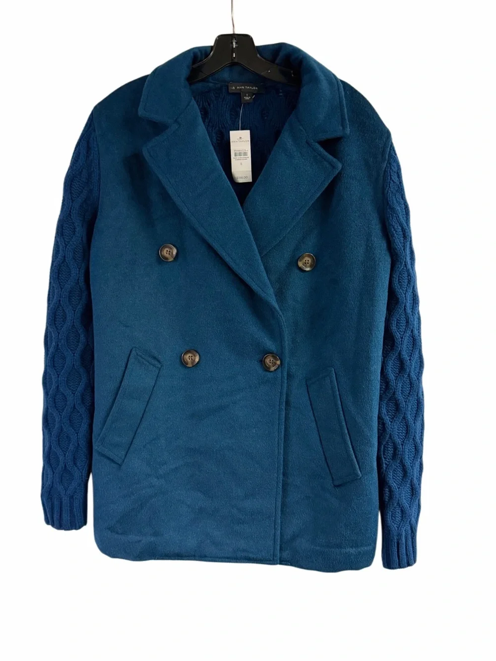 NWT Ann Taylor Blue Mixed Media Cable Coat Jacket Size S